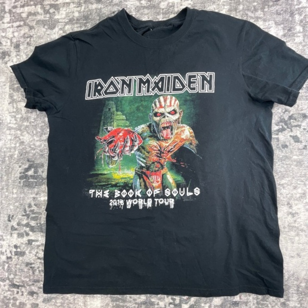 Iron Maiden Men L The Book of Souls 2016 World Tour Graphic T-Shirt Black Cotton